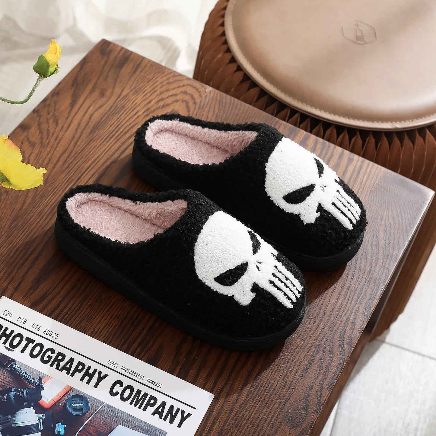 Plus Size Halloween Cartoon Skull Print Slippers - Black - EU44-45(US10-11) - image 2