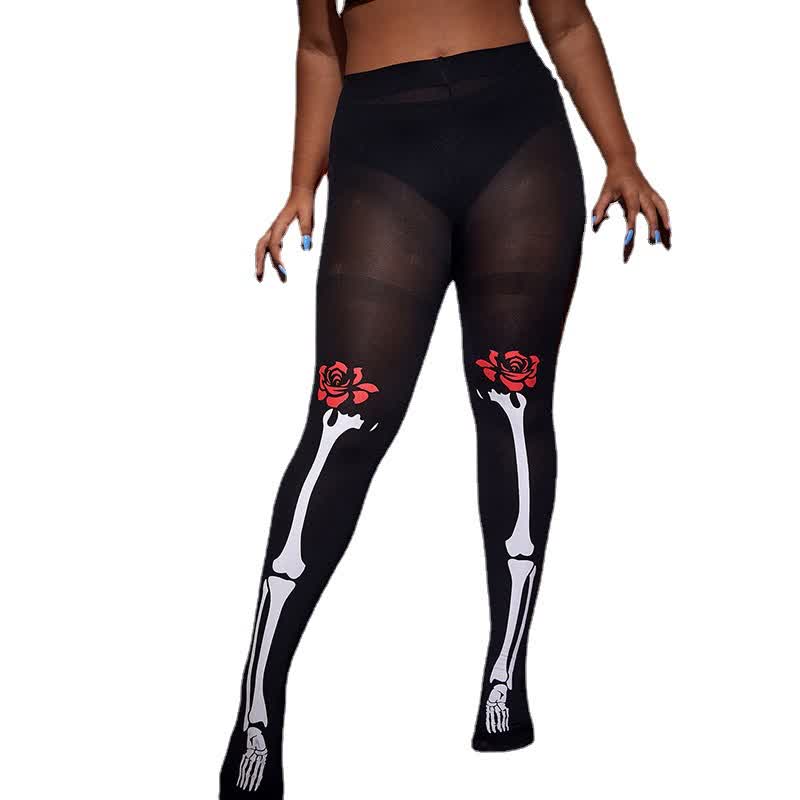 Halloween Skull Rose Print Pantyhose - image 6