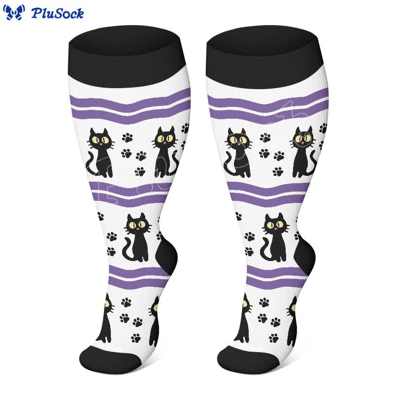 Plus Size Halloween Cute Bat Cat Print Compression Socks(3 Pairs) - image 3
