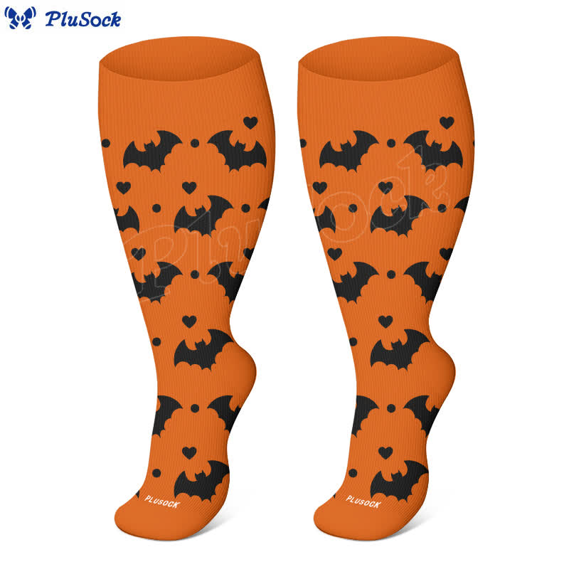 Plus Size Halloween Cute Bat Cat Print Compression Socks(3 Pairs) - image 2