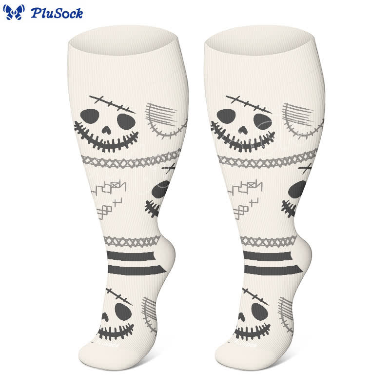 Plus Size Halloween Cute Bat Cat Print Compression Socks(3 Pairs) - image 4