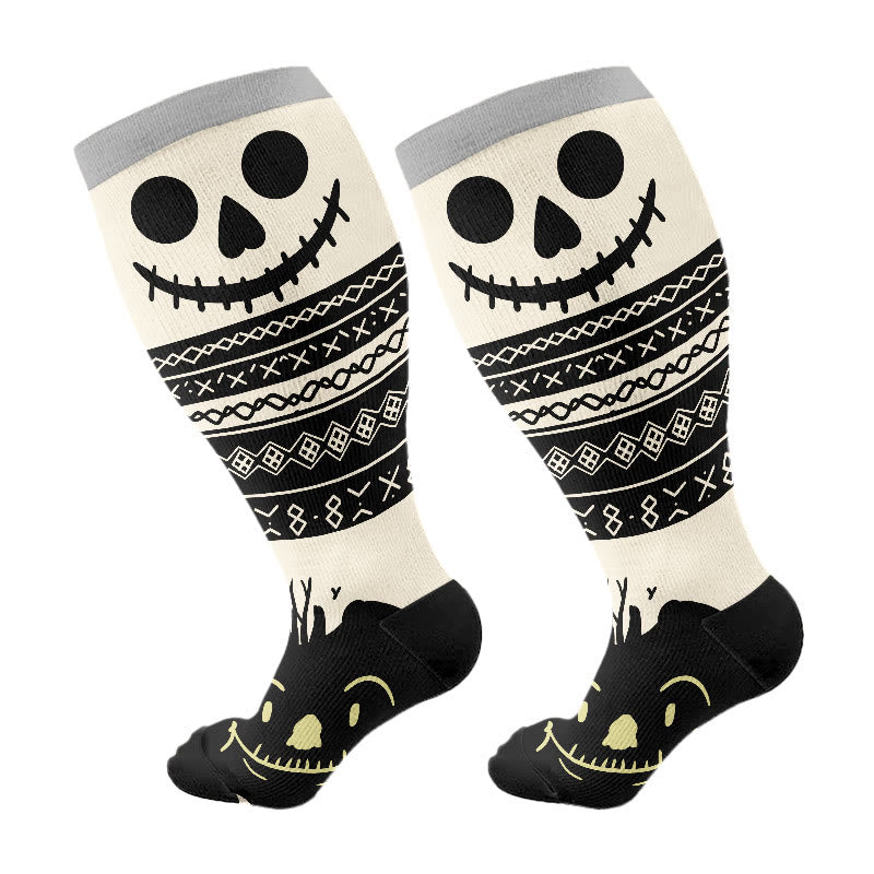 Plus Size Halloween Cat Spider Compression Socks(3 Pairs) - Grey(1 Pair) - 4XL - image 7