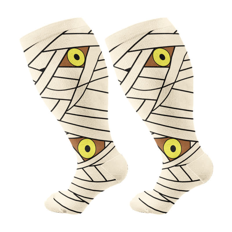 Plus Size Halloween Eyes Compression Socks(3 Pairs) - Beige(1 Pair) - 4XL - image 7
