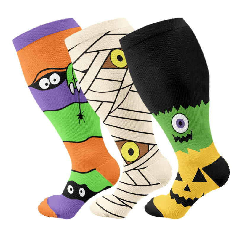 Plus Size Halloween Eyes Compression Socks(3 Pairs) - Multicolor - 4XL - image 2