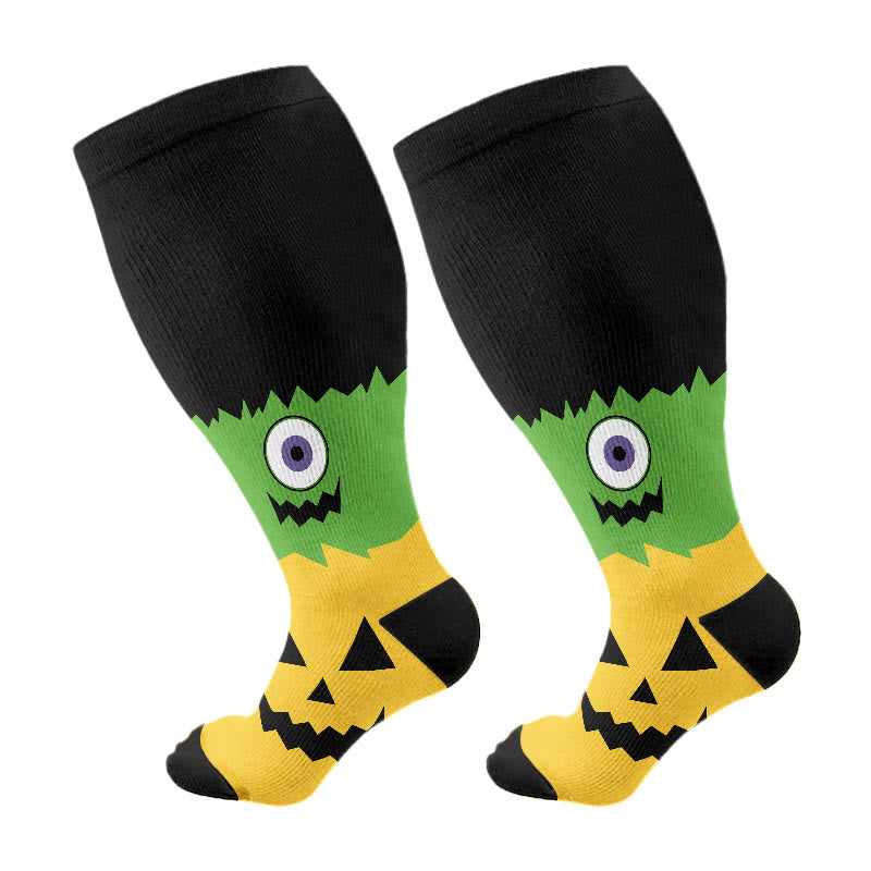 Plus Size Halloween Eyes Compression Socks(3 Pairs) - Black(1 Pair) - 4XL - image 8