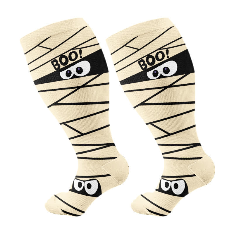 Plus Size Halloween Funny Peek Compression Socks(3 Pairs) - Apricot(1 Pair) - 4XL - image 8