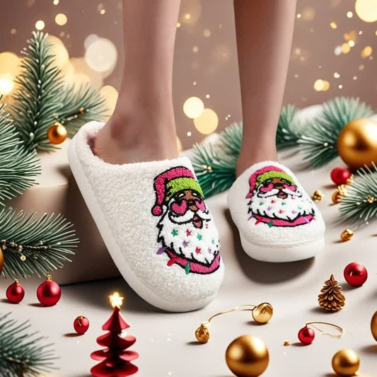 Plus Size Christmas Santa Claus Print Slippers - image 1