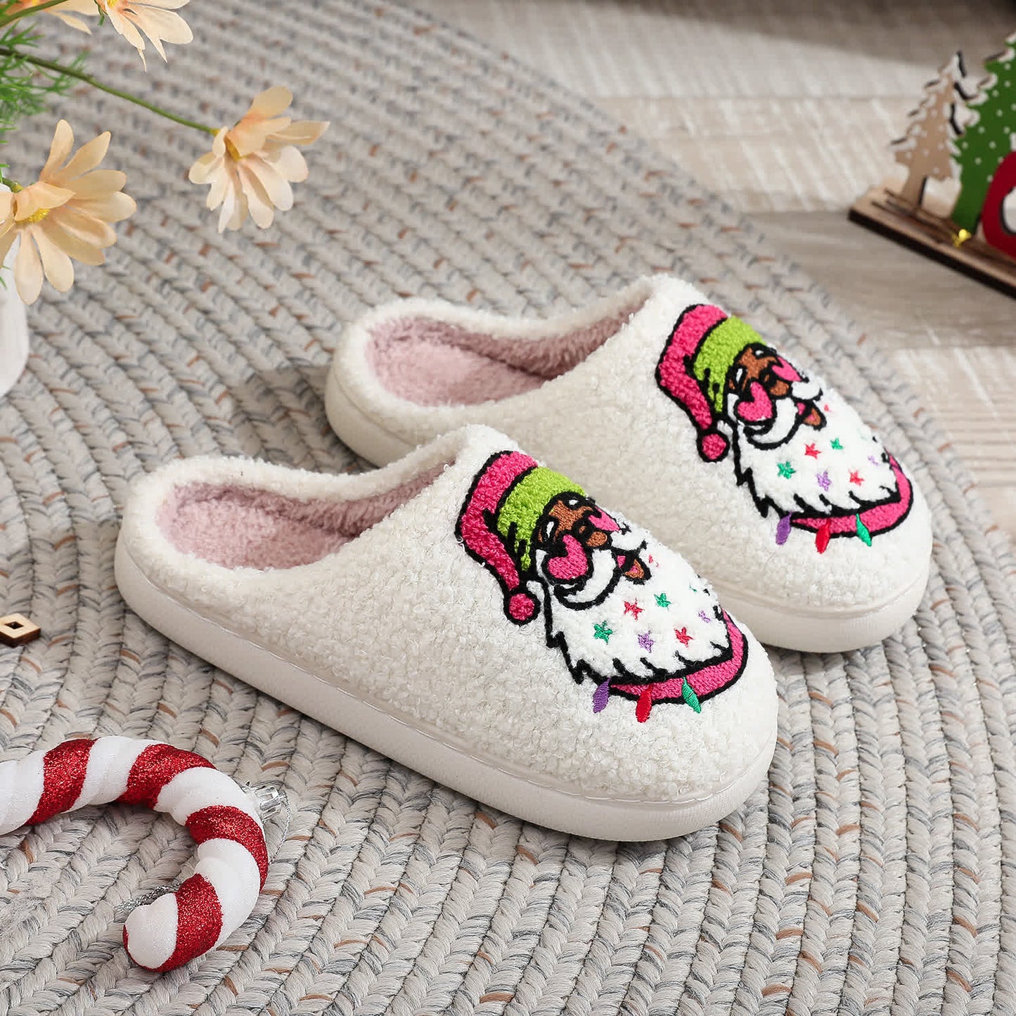 Plus Size Christmas Santa Claus Print Slippers - image 4