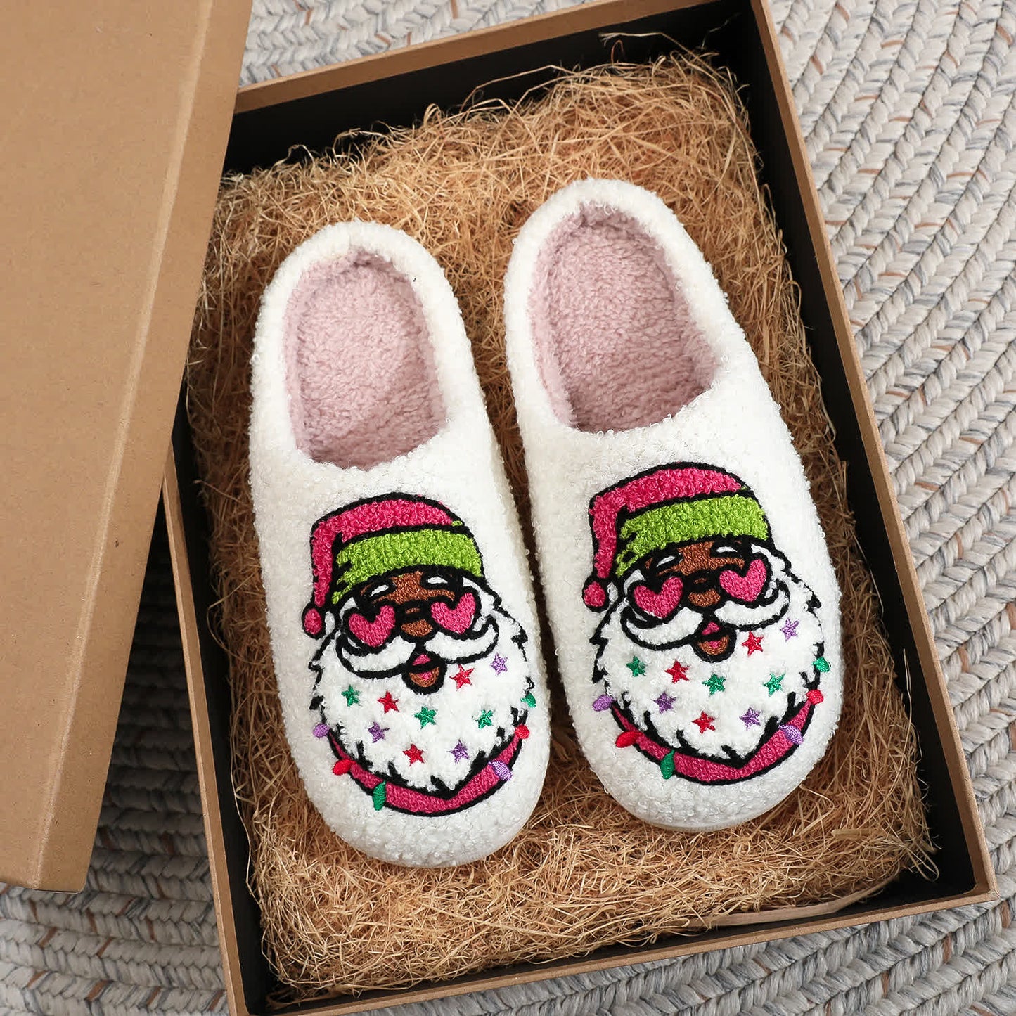 Plus Size Christmas Santa Claus Print Slippers - White - EU44-45(US10-11) - image 2
