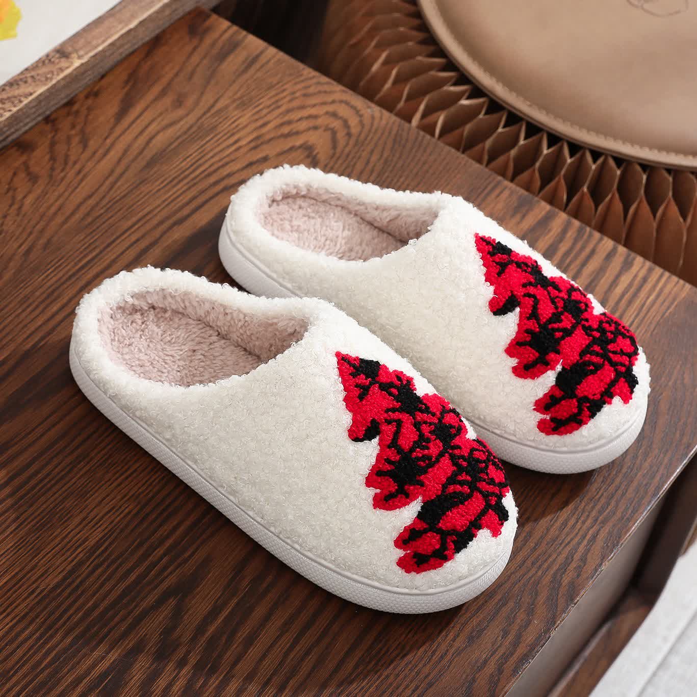Plus Size Christmas Tree Print Slippers - White - EU44-45(US10-11) - image 2