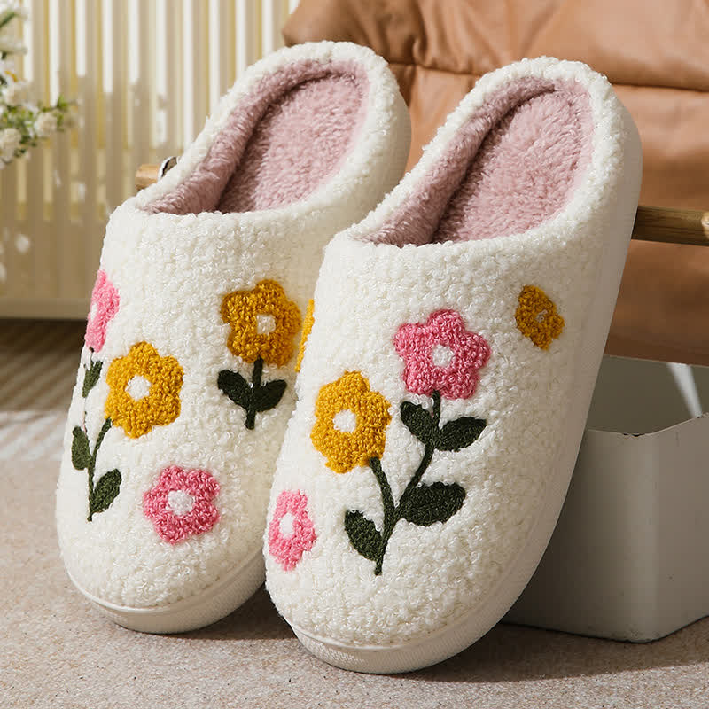 Plus Size Elegant Floral Print Slippers - White-A - EU43-44(US9-10) - image 2