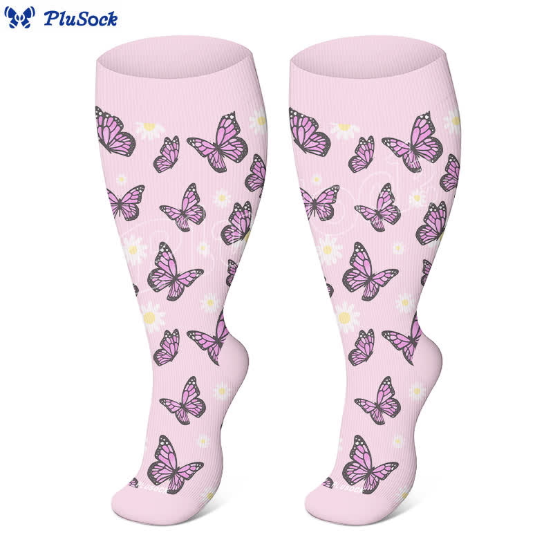 Plus Size Butterfly Flower Series Compression Socks(3 Pairs) - image 4