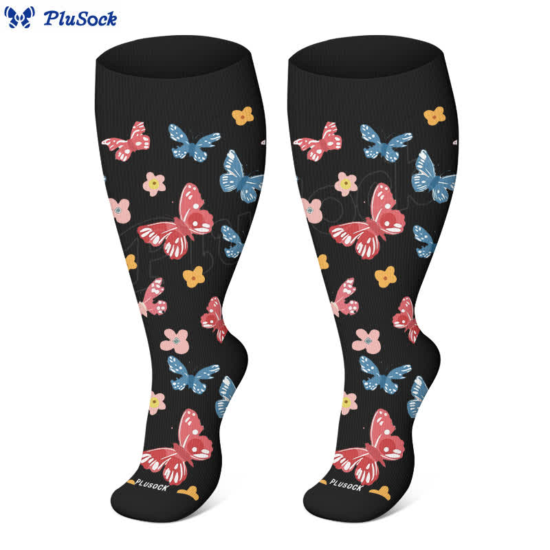 Plus Size Butterfly Flower Series Compression Socks(3 Pairs) - image 3
