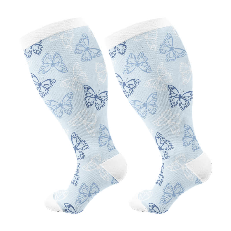 Plus Size Butterfly Flower Series Compression Socks(3 Pairs) - Blue(1 Pair) - 4XL - image 6