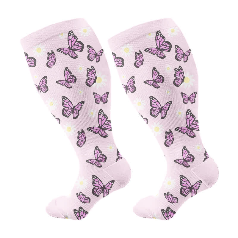 Plus Size Butterfly Flower Series Compression Socks(3 Pairs) - Purple(1 Pair) - 4XL - image 8