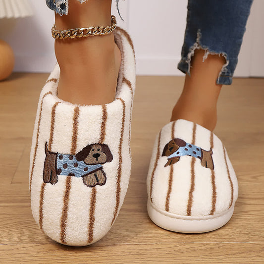 Striped Dog Print Slippers - Brown - EU40-41(US7-7.5) - image 1