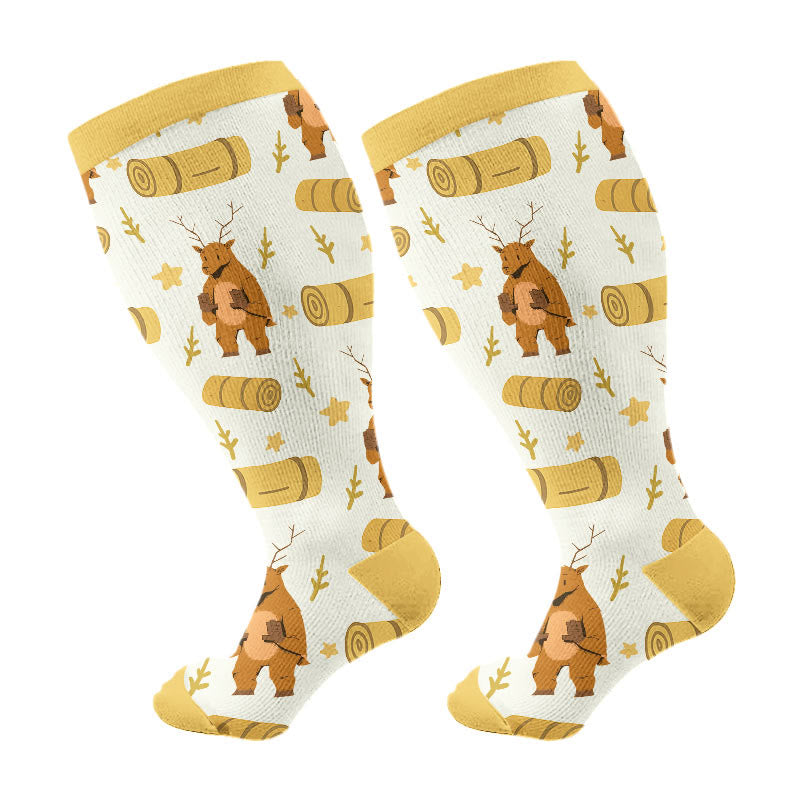 Plus Size Camping Time Compression Socks(3 Pairs) - Yellow(1 Pair) - 4XL - image 8