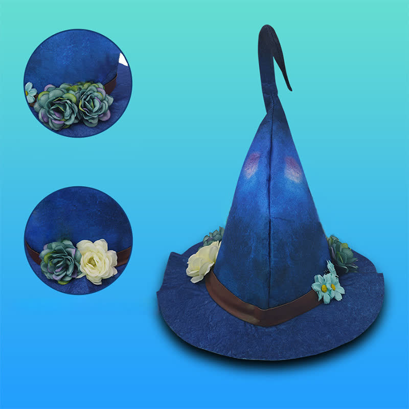 Halloween Floral Blue Witch Hat - image 3