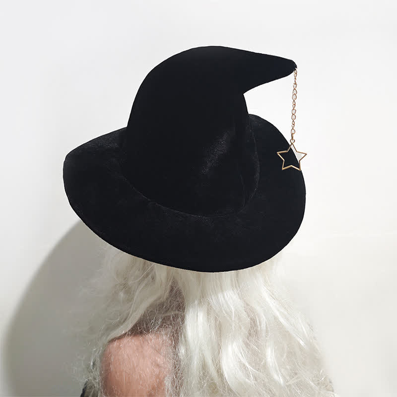 Vintage Witch Hat with Star Pendant - Black - One Size - image 5