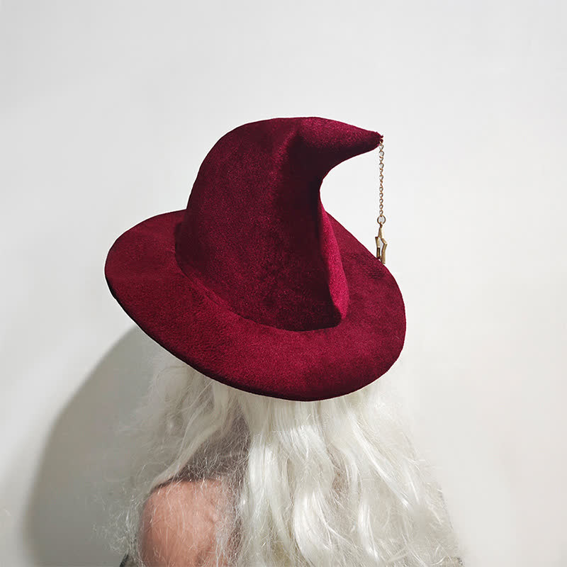 Vintage Witch Hat with Star Pendant - Red - One Size - image 1