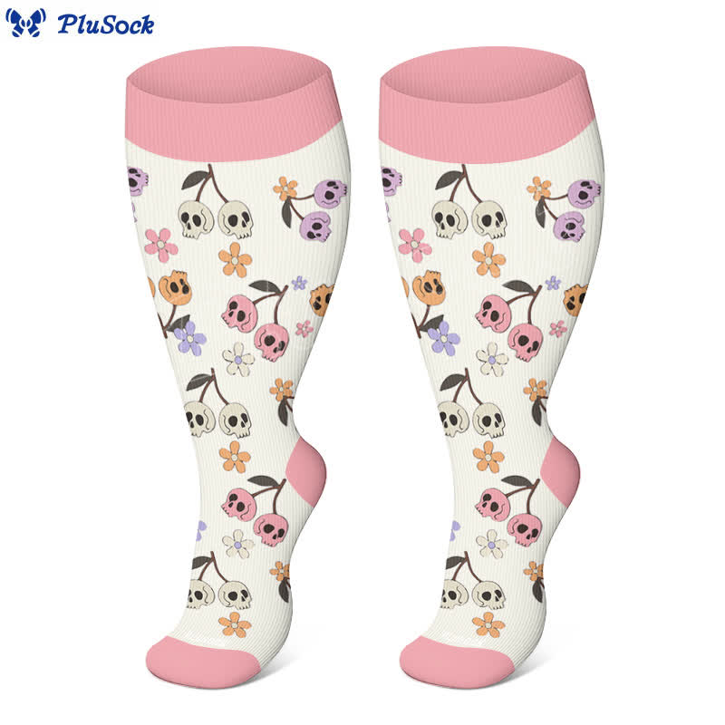 Plusock Plus Size Halloween Floral Skull  Series Compression Socks(3 Pairs) - image 5