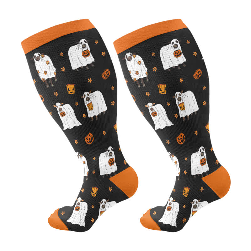 Plus Size Halloween Cute Animal Print Compression Socks(3 Pairs) - Black(1 Pair) - 4XL - image 7