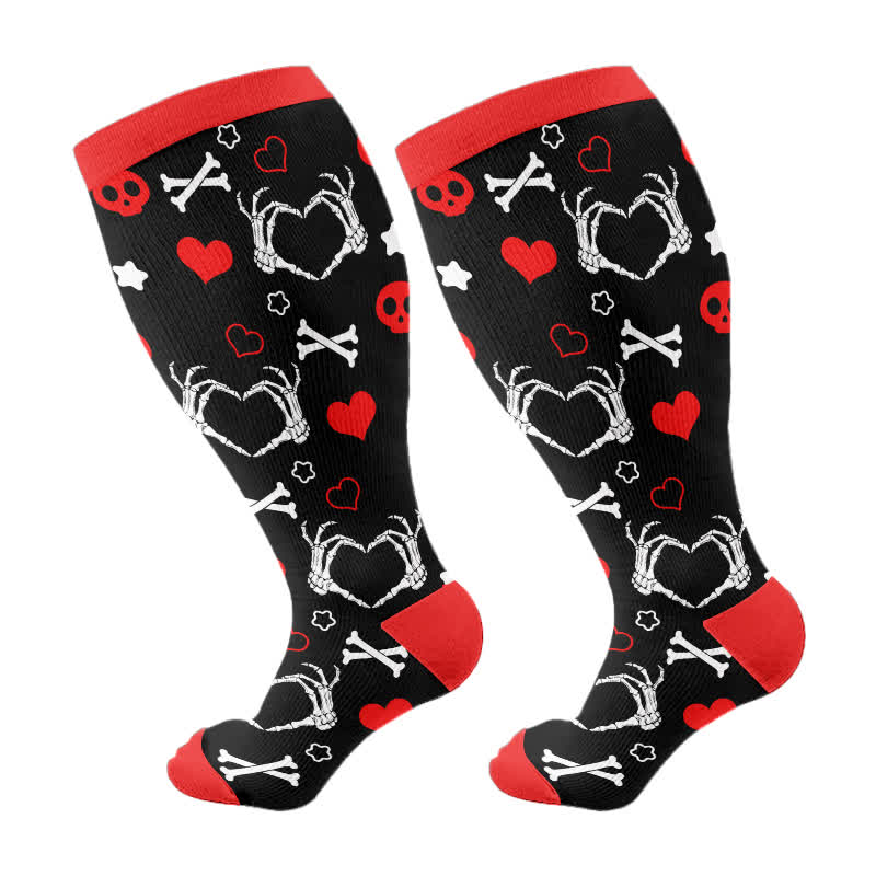 Plus Size Halloween Fantasy Ghost Print Compression Socks(3 Pairs) - Black(1 Pair) - 4XL - image 8
