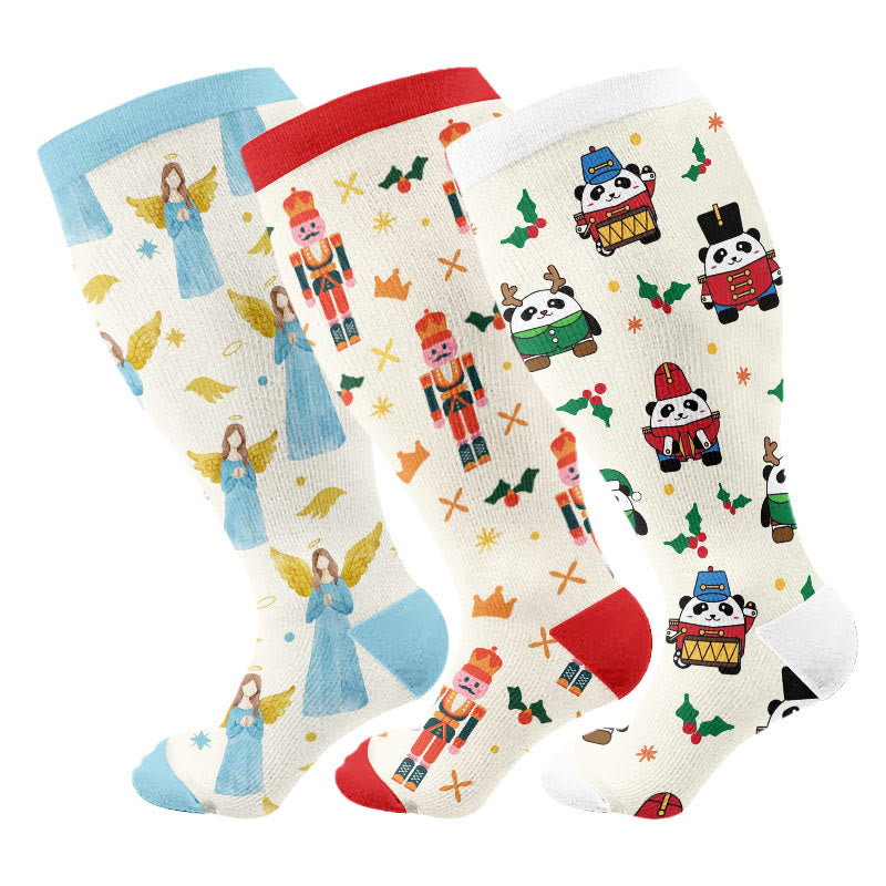 Plus Size Panda Angel Compression Socks(3 Pairs) - Multicolor - 4XL - image 2