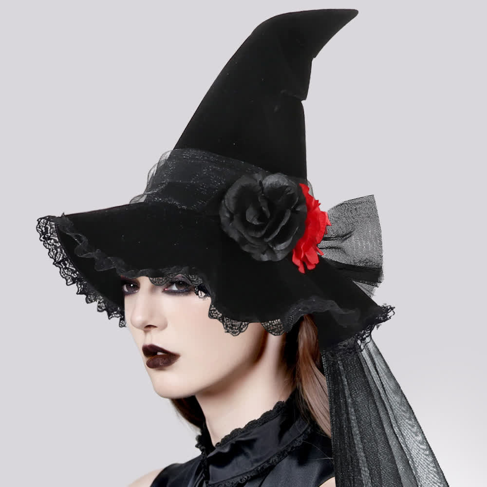 Halloween Mesh Artificial Flower Witch Hat - image 3
