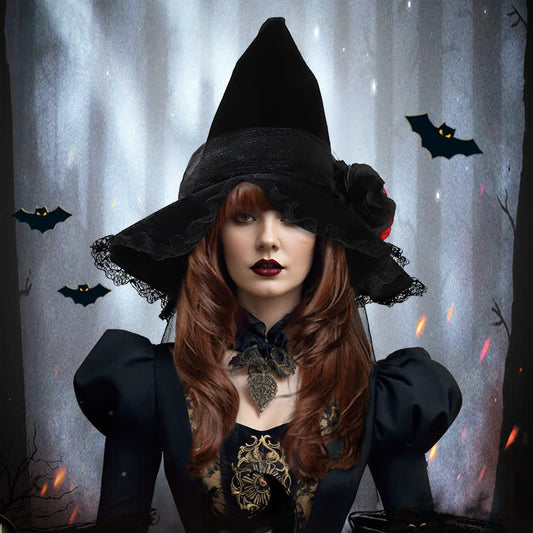 Halloween Mesh Artificial Flower Witch Hat - image 1