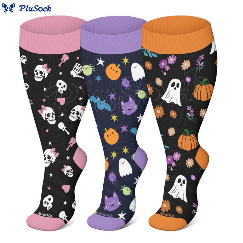 Plus Size Halloween Cute Animals Compression Socks(3 Pairs) - image 1