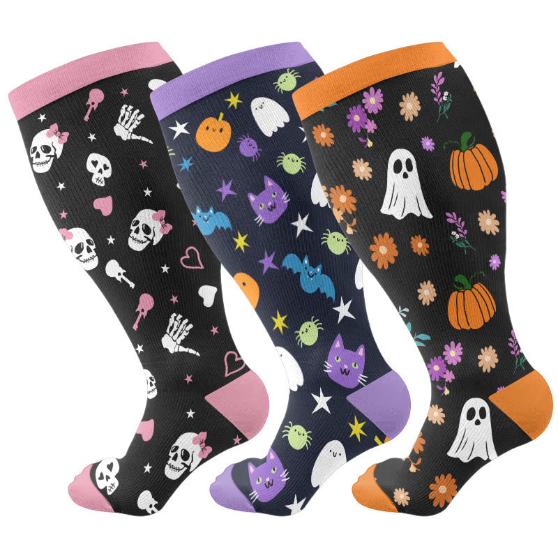 Plus Size Halloween Cute Animals Compression Socks(3 Pairs) - Multicolor - 4XL - image 2