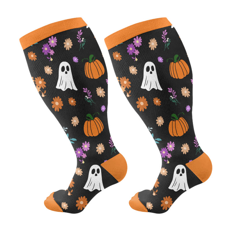 Plus Size Halloween Cute Animals Compression Socks(3 Pairs) - Orange(1 Pair) - 4XL - image 8