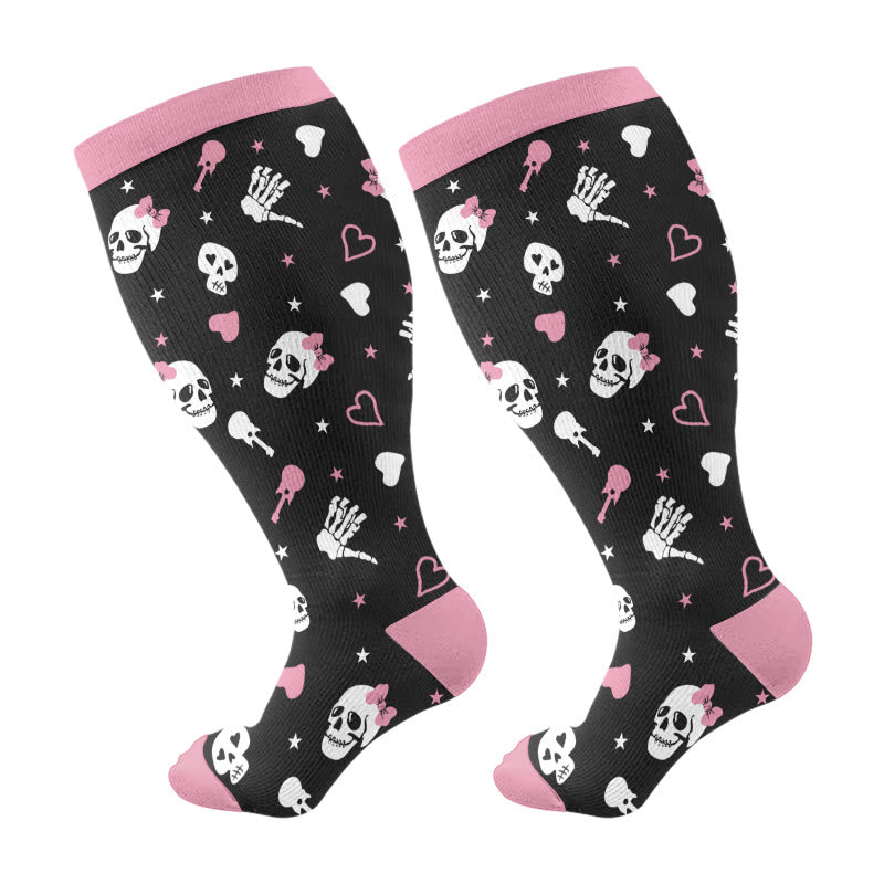 Plus Size Halloween Cute Animals Compression Socks(3 Pairs) - Pink(1 Pair) - 4XL - image 6