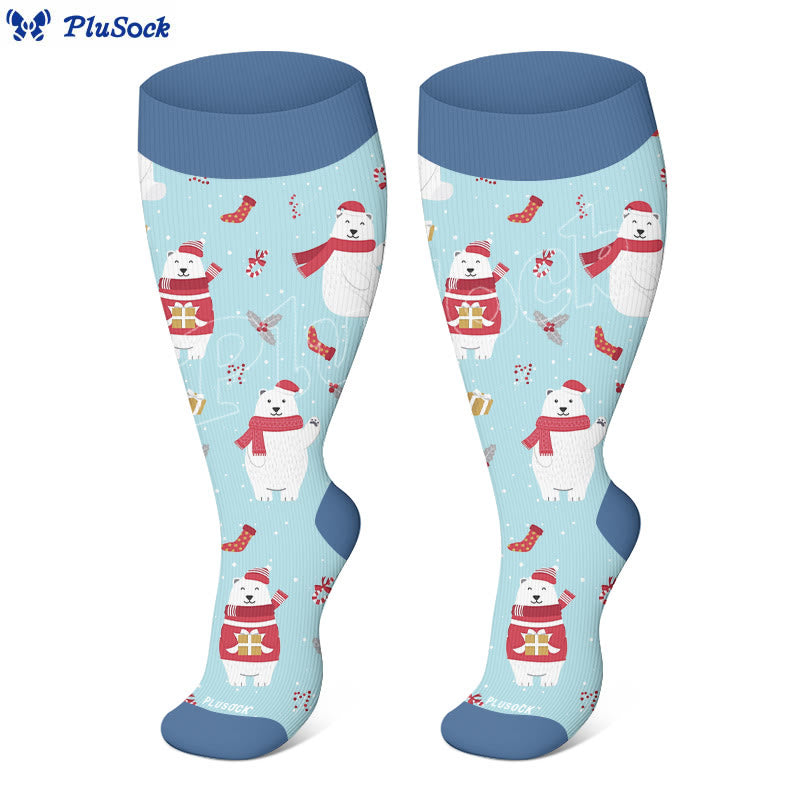 Plus Size Christmas Bears Compression Socks(3 Pairs) - image 5