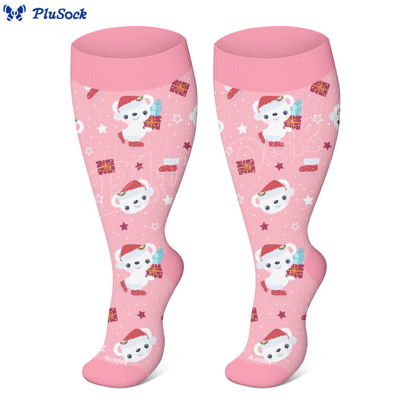 Plus Size Christmas Bears Compression Socks(3 Pairs) - image 3