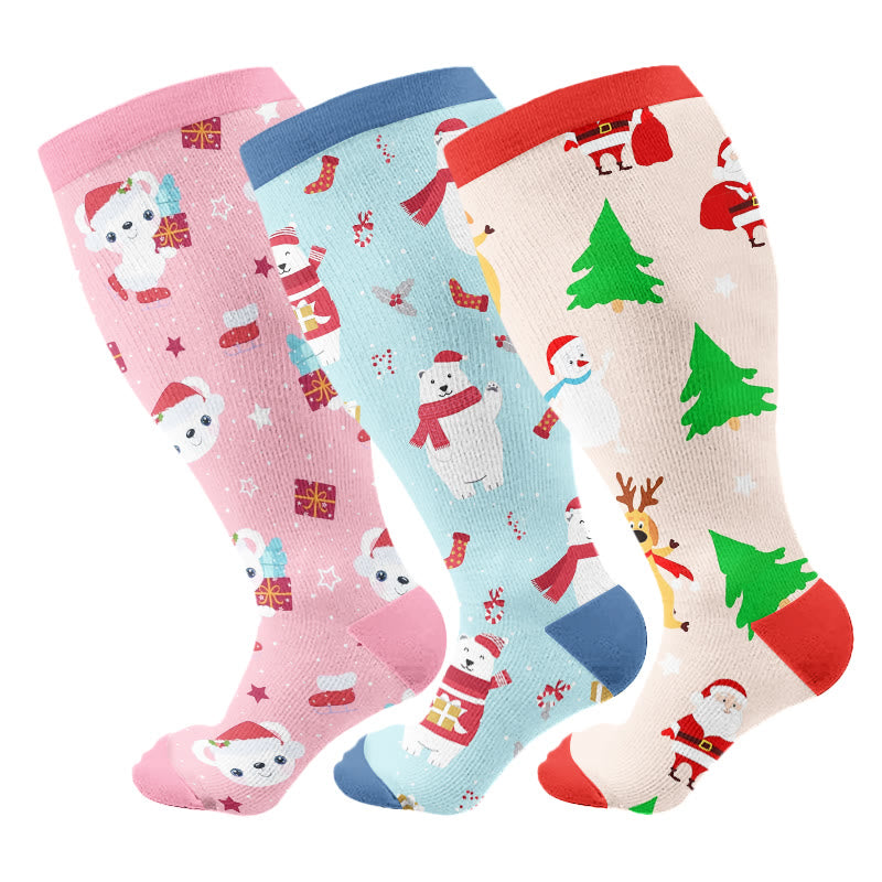 Plus Size Christmas Bears Compression Socks(3 Pairs) - Multicolor - 4XL - image 2