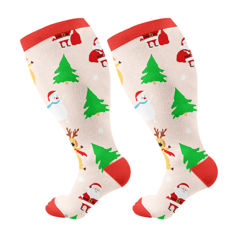 Plus Size Christmas Bears Compression Socks(3 Pairs) - Red(1 Pair) - 4XL - image 8