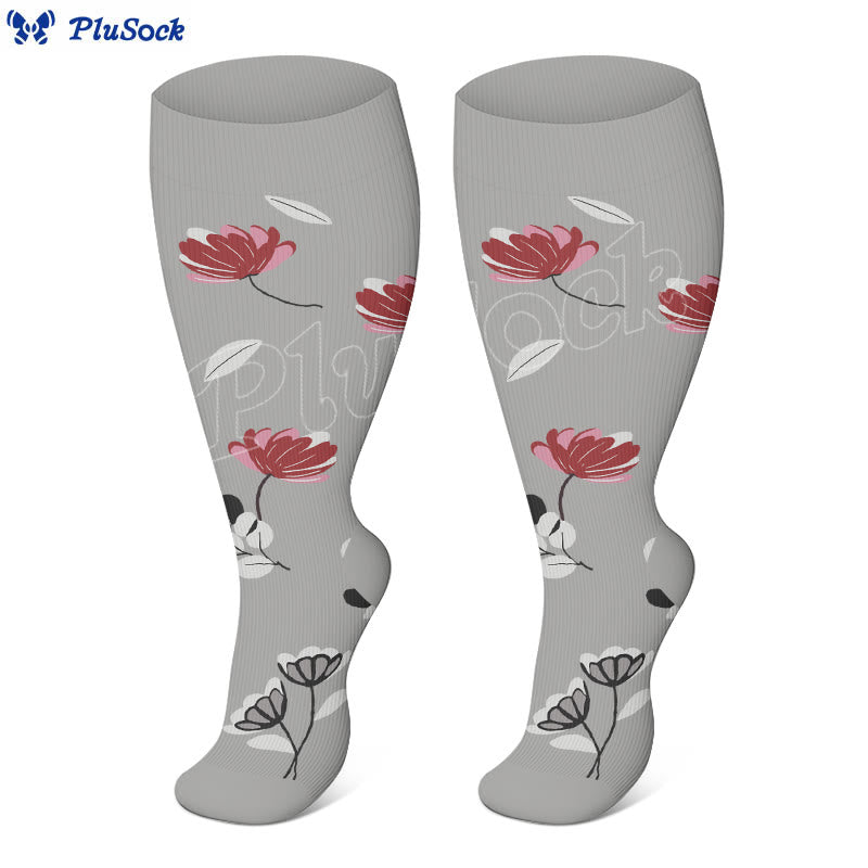 Plus Size Peach Blossom Compression Socks(3 Pairs) - image 3