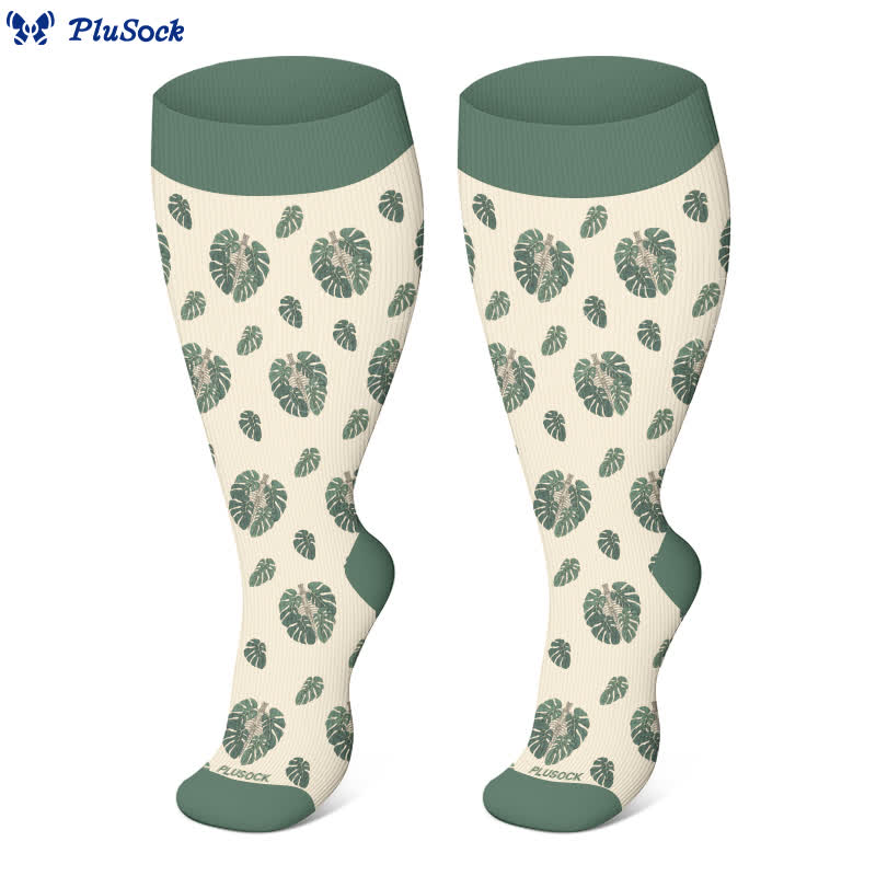 Plus Size Halloween Skull Monstera Compression Socks(3 Pairs) - image 3