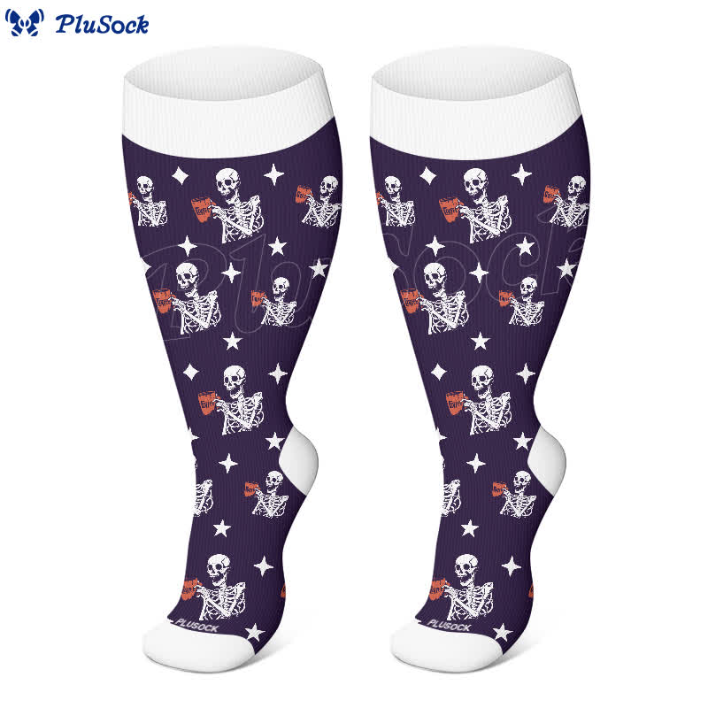 Plus Size Halloween Skull Monstera Compression Socks(3 Pairs) - image 4