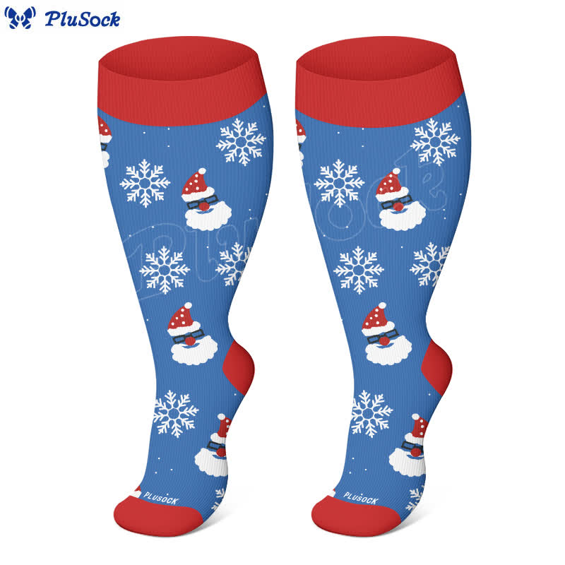 Plus Size Christmas Snowflake Santa Claus Compression Socks(3 Pairs) - image 2