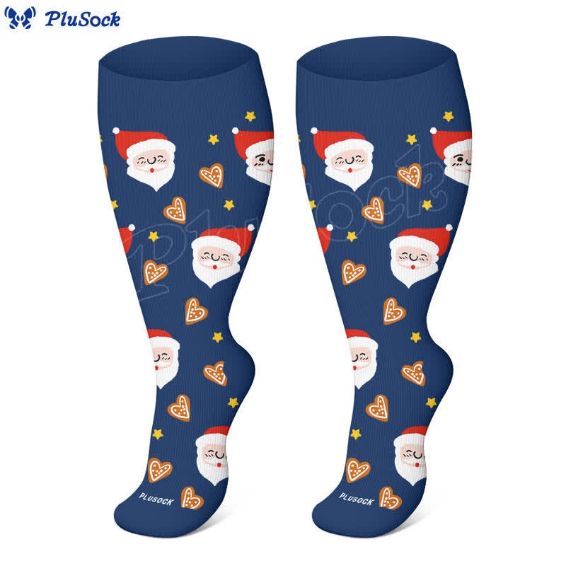 Plus Size Christmas Snowflake Santa Claus Compression Socks(3 Pairs) - image 4