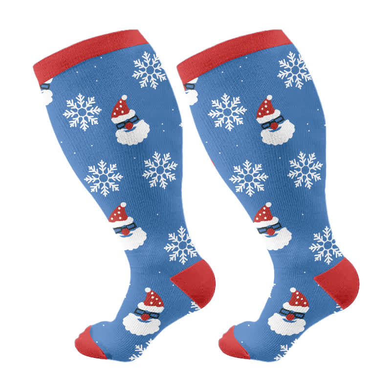 Plus Size Christmas Snowflake Santa Claus Compression Socks(3 Pairs) - Blue(1 Pair) - 4XL - image 6