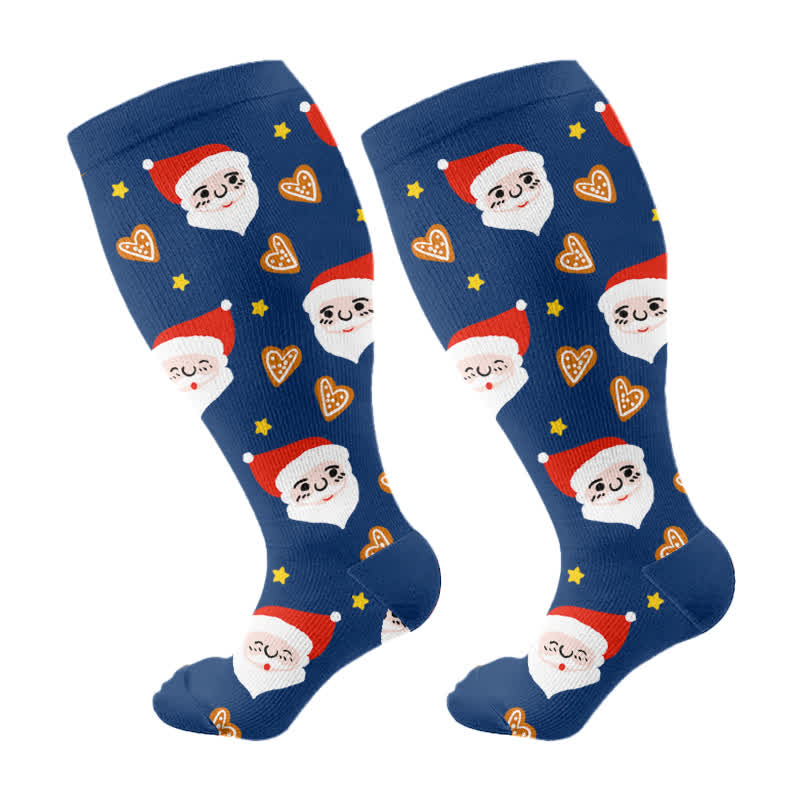 Plus Size Christmas Snowflake Santa Claus Compression Socks(3 Pairs) - Navy Blue(1 Pair) - 4XL - image 8