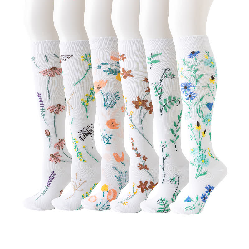 White Floral Series Compression Socks(6 Pairs) - Multicolor - L/XL - image 1