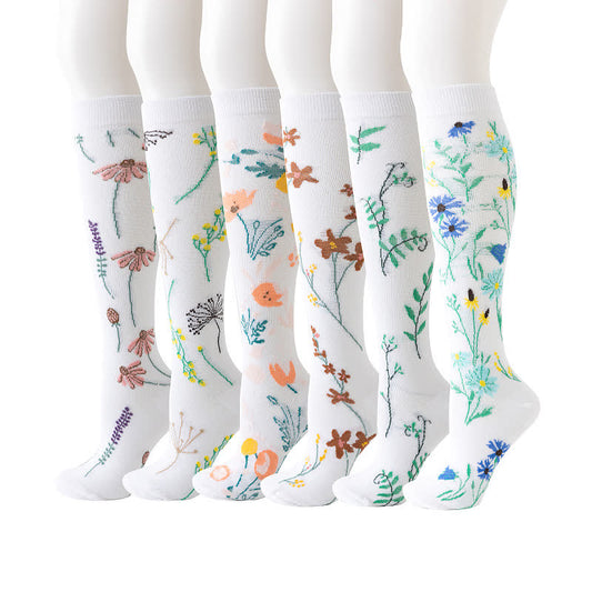 White Floral Series Compression Socks(6 Pairs) - Multicolor - L/XL - image 1