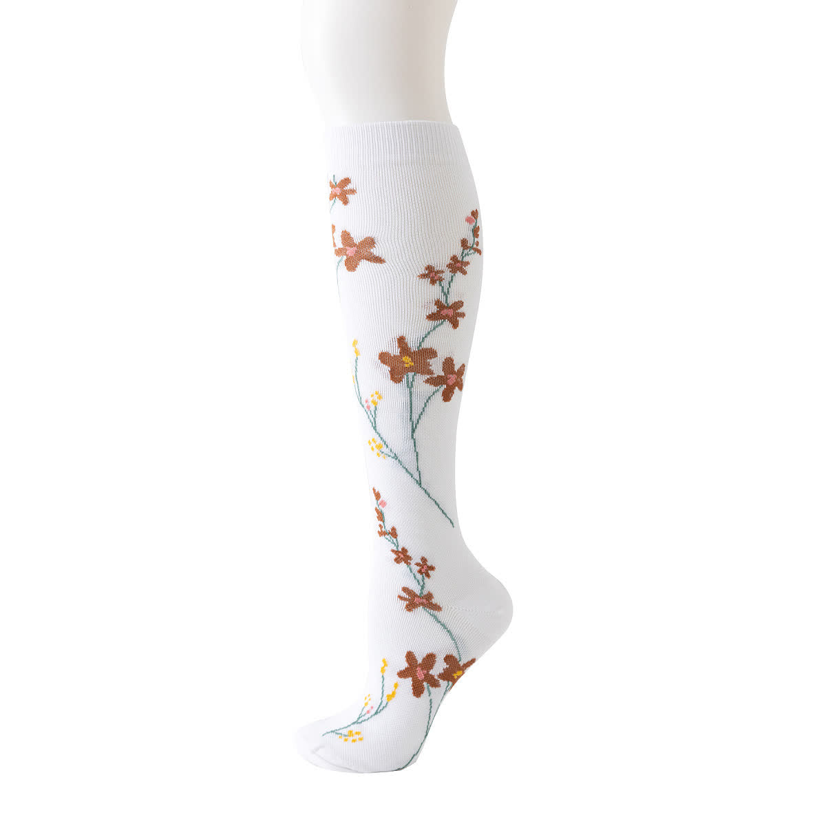 White Floral Series Compression Socks(6 Pairs) - Coffee - L/XL - image 5