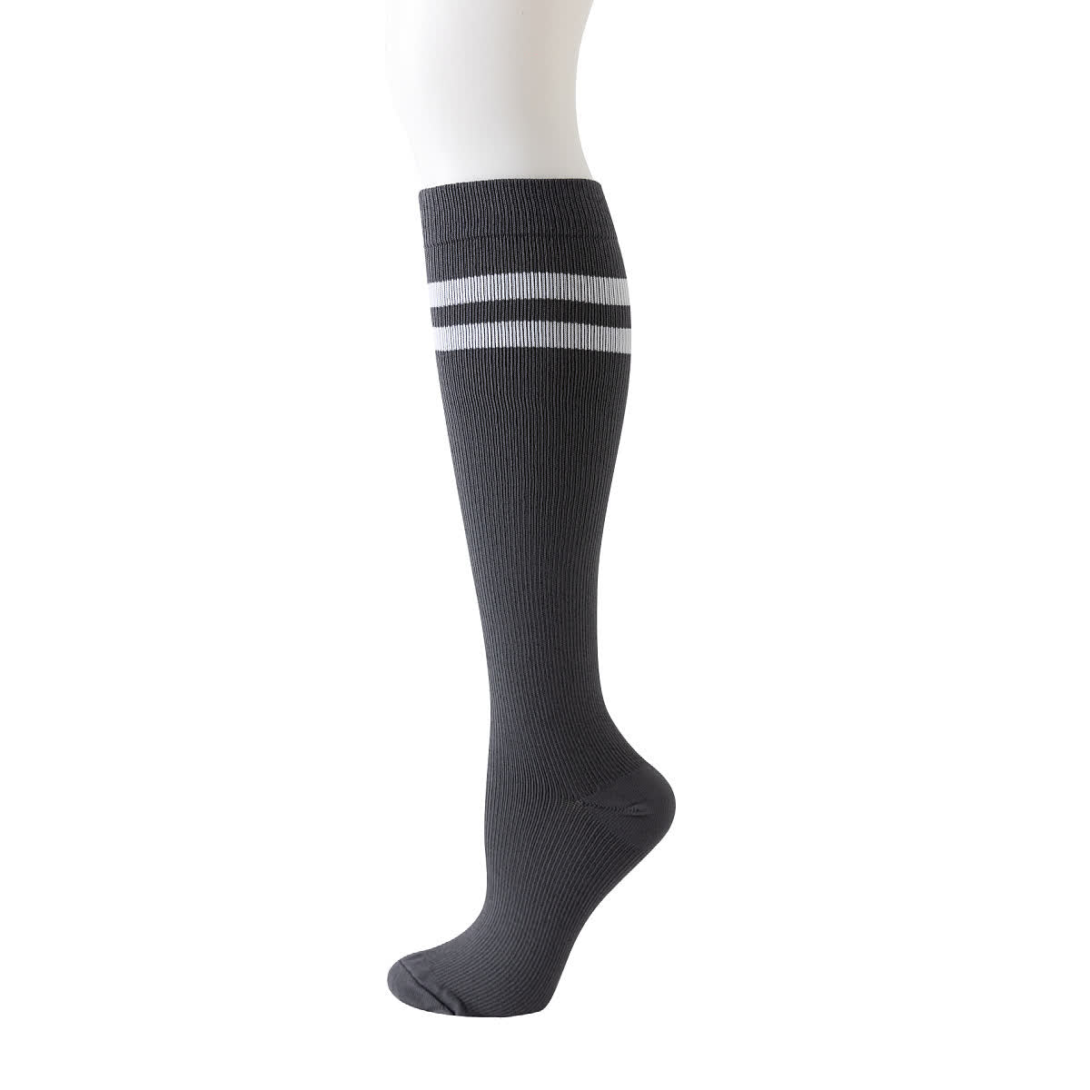 Striped Knee High Compression Socks(6 Pairs) - Grey - L/XL - image 3