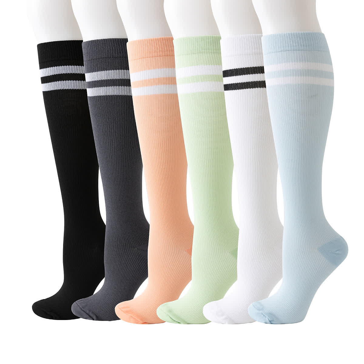 Striped Knee High Compression Socks(6 Pairs) - Multicolor - L/XL - image 1